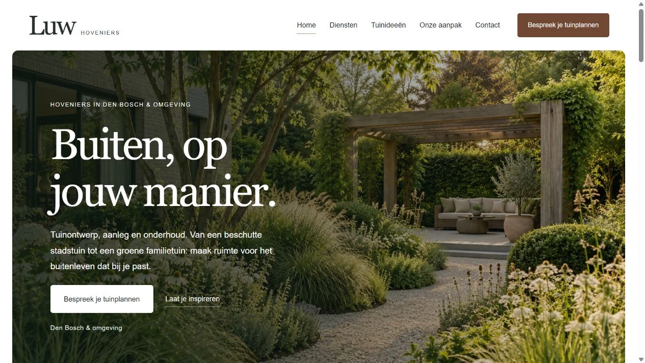 Actuele LUW Hoveniers-website: Buiten, op jouw manier.